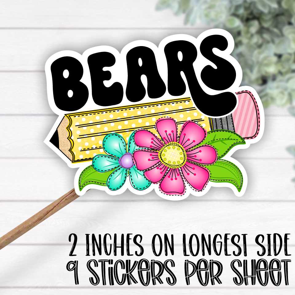 *STICKER SHEET* Pencil with bright flowers Bears