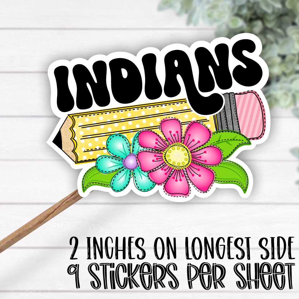 *STICKER SHEET* Pencil with bright flowers Indians