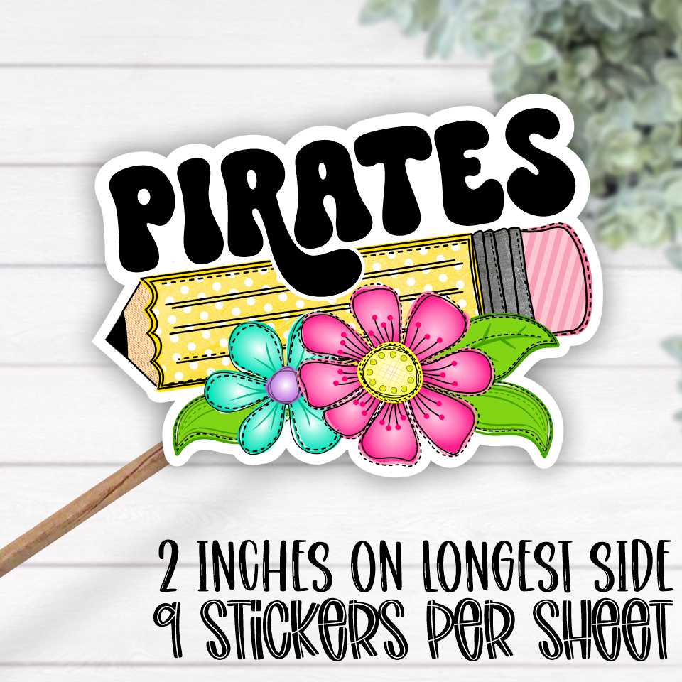 *STICKER SHEET* Pencil with bright flowers Pirates