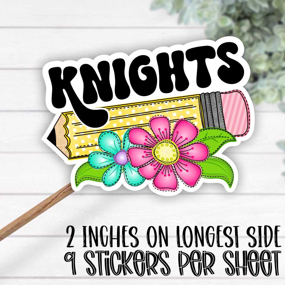 *STICKER SHEET* Pencil with bright flowers Knights