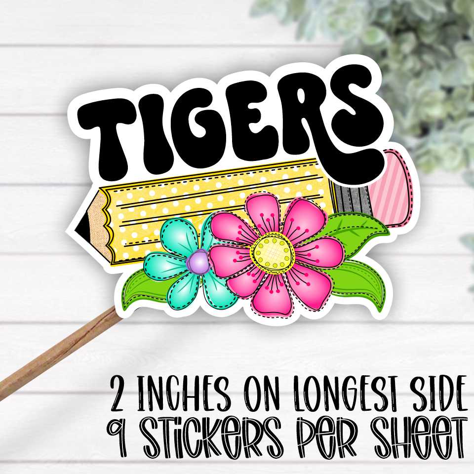 *STICKER SHEET* Pencil with bright flowers Tigers