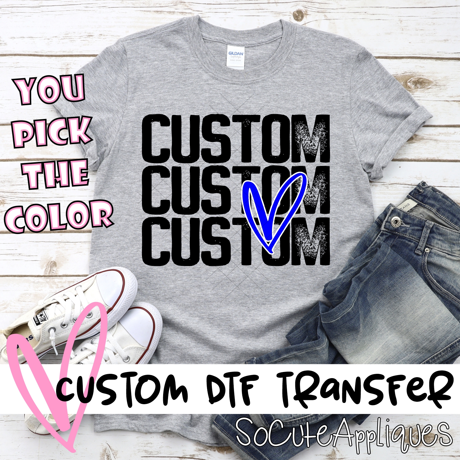 *CUSTOM NAME* Triple name mascot with heart *DTF* Transfer