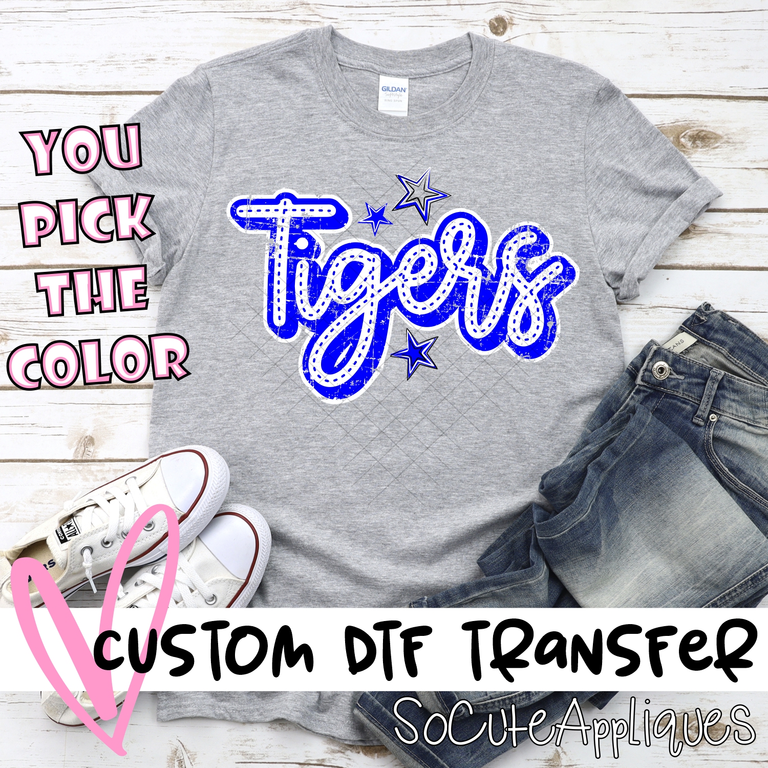 CUSTOM  Tigers script with stars *DTF* Transfer