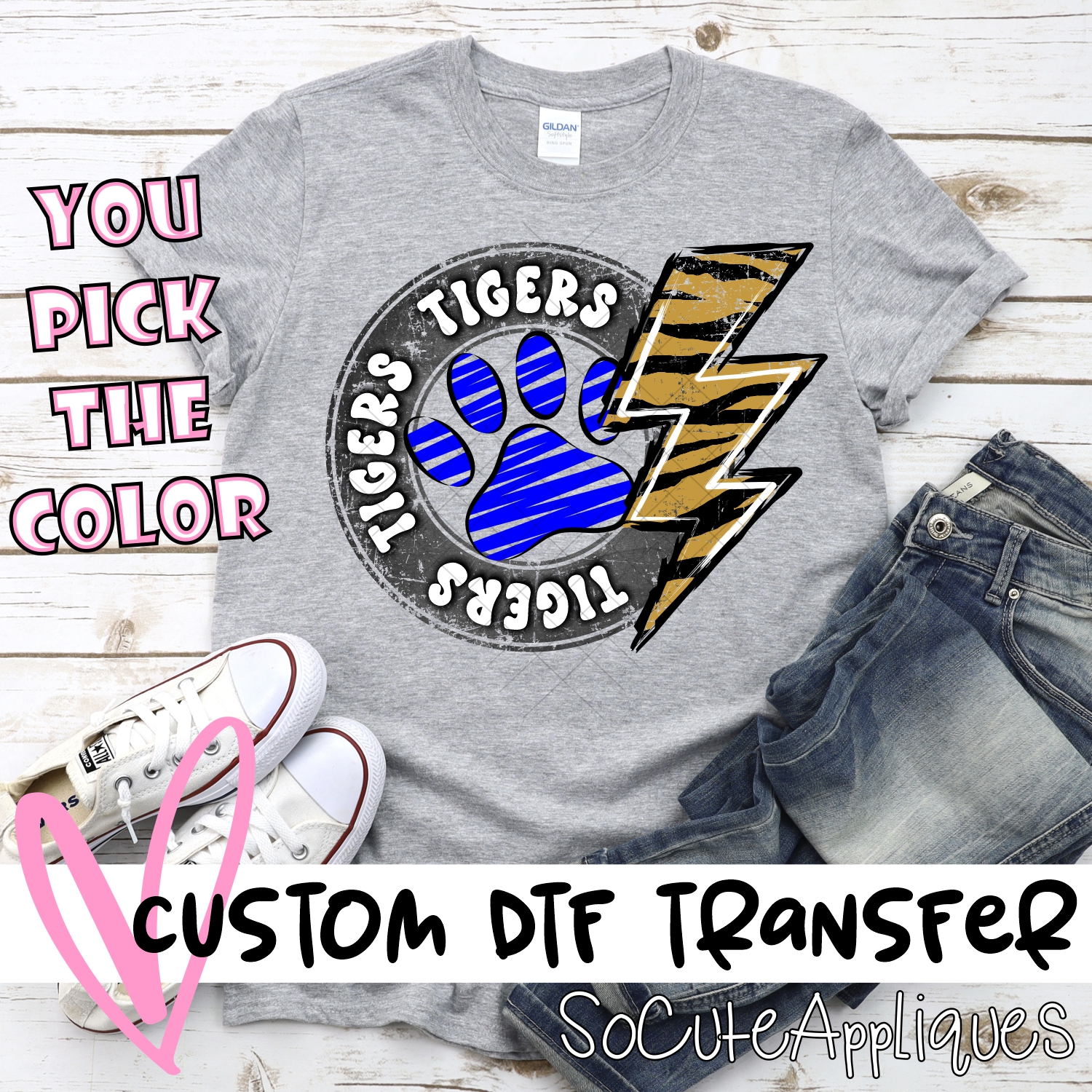 CUSTOM  Tiger circle with lightning bolt and pawprint *DTF* Transfer