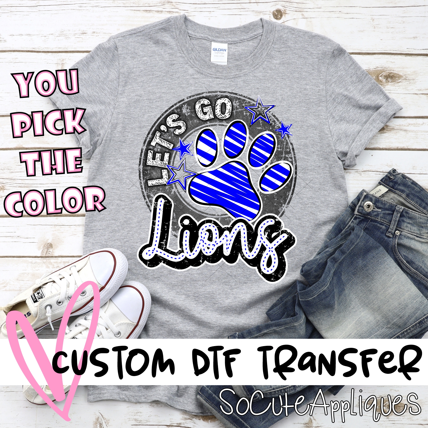 CUSTOM  Lets go Lions circle *DTF* Transfer