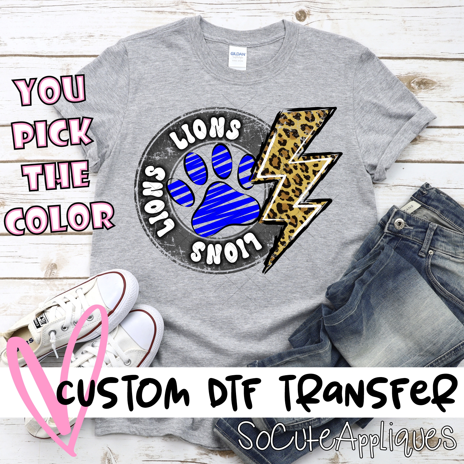 CUSTOM  Lions circle with lightning bolt and pawprint *DTF* Transfer