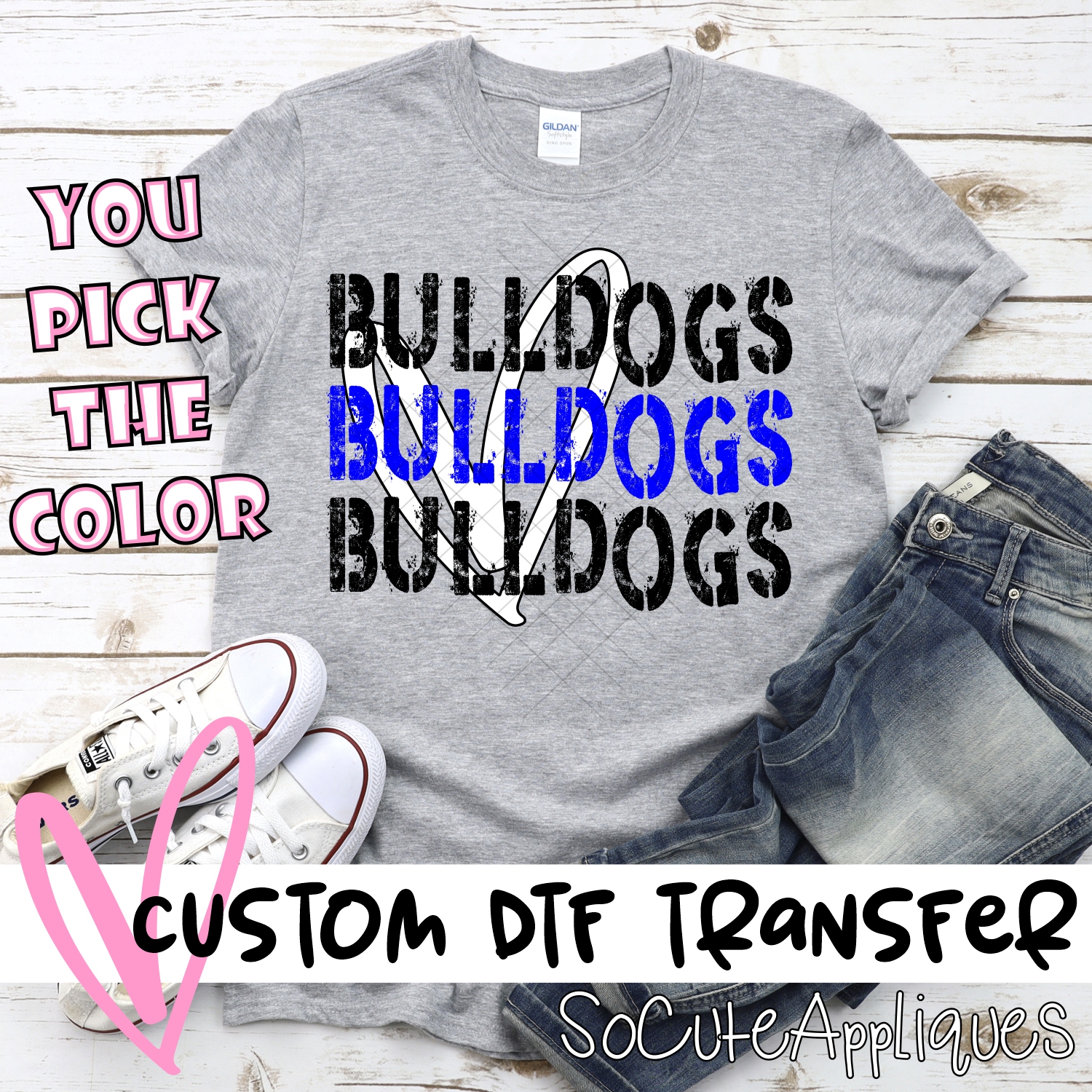 CUSTOM  Bulldogs Bulldogs Bulldogs heart *DTF* Transfer