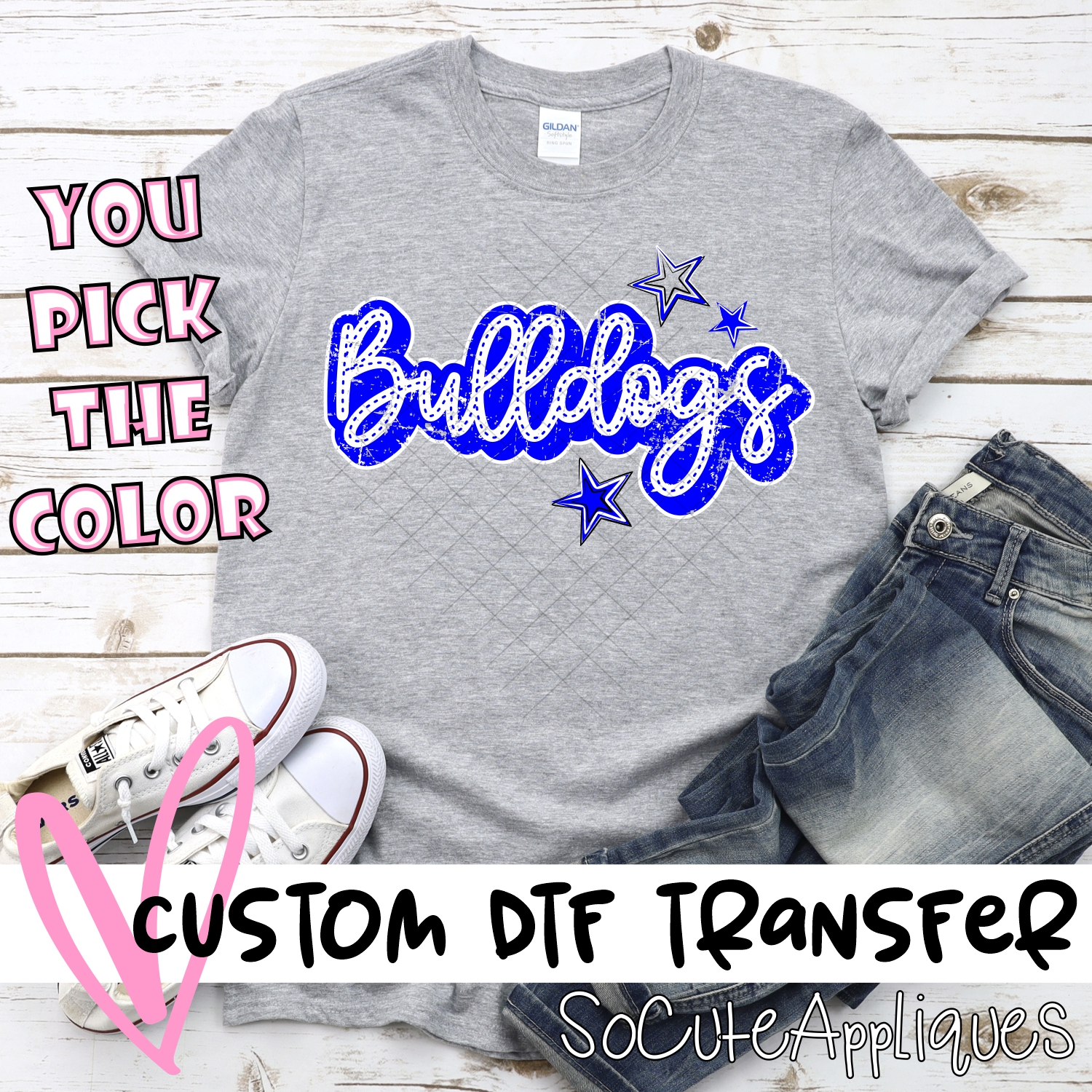 CUSTOM  Bulldogs script with stars *DTF* Transfer