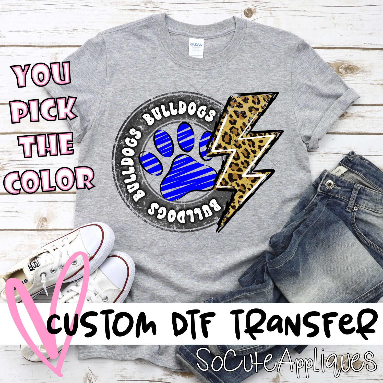 CUSTOM  Bulldogs circle with lightning bolt and pawprint *DTF* Transfer