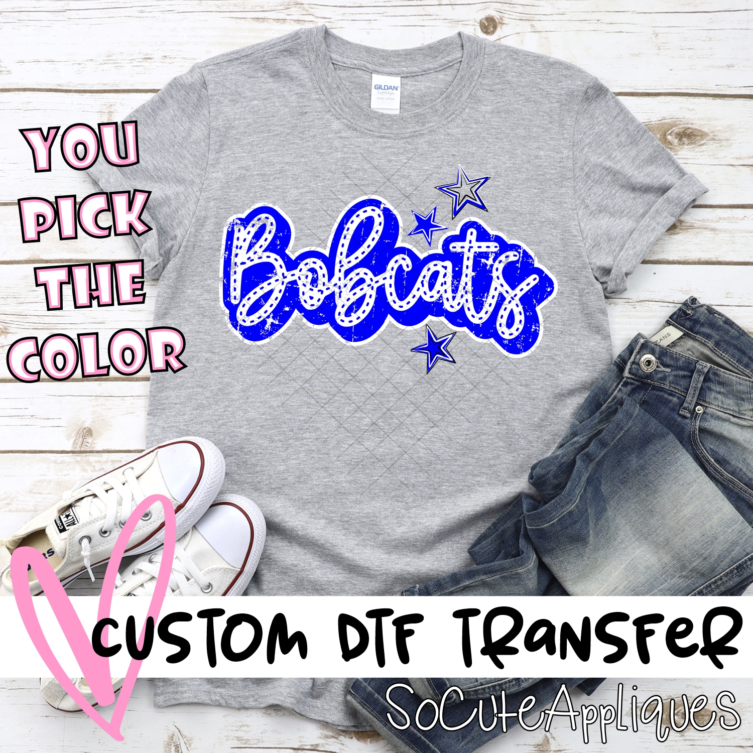 CUSTOM  Bobcats script with stars *DTF* Transfer