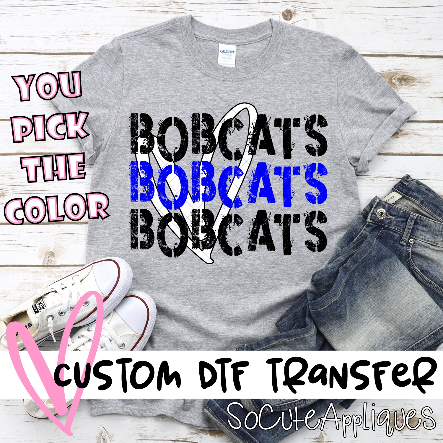 CUSTOM  Bobcats Bobcat Bobcats heart *DTF* Transfer