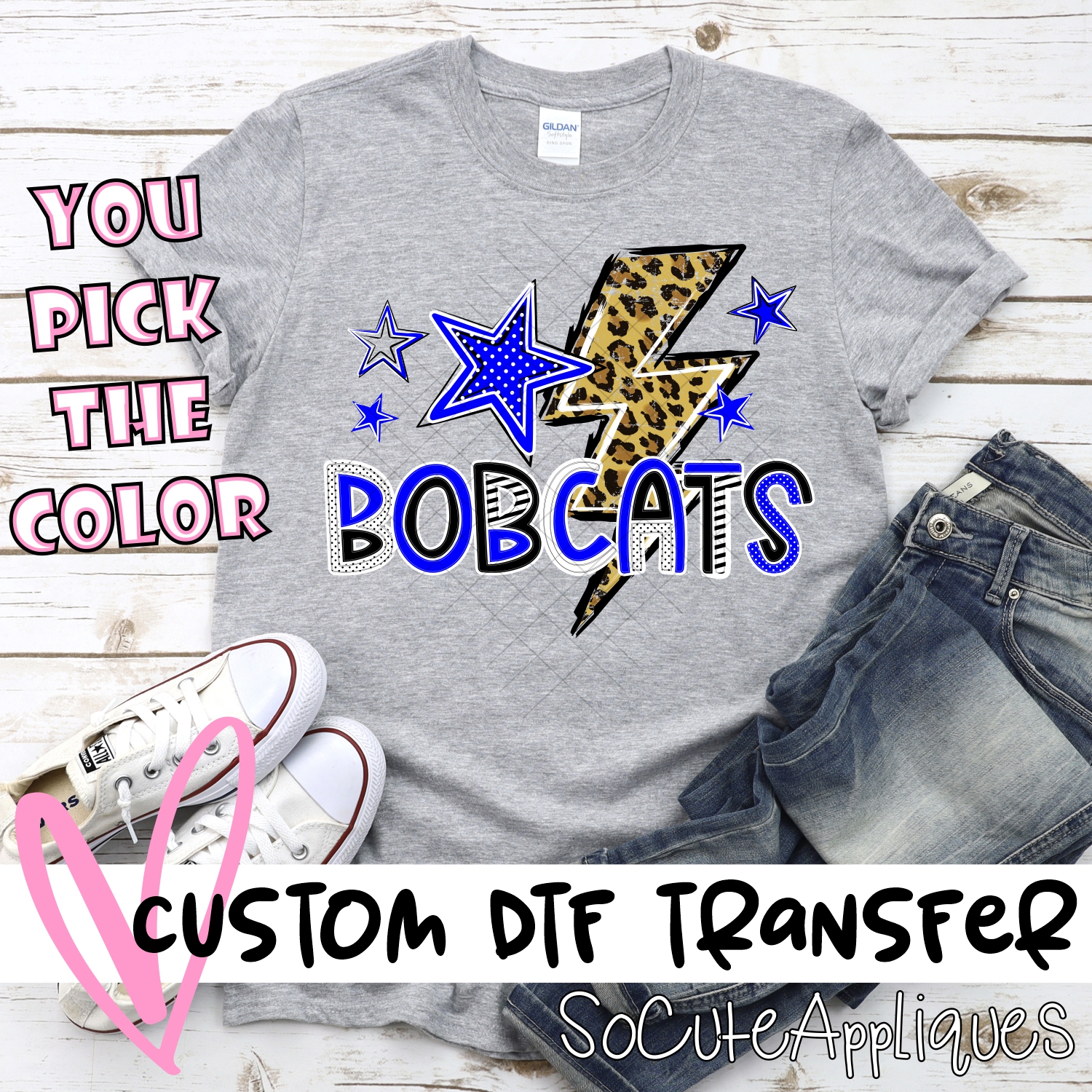 CUSTOM  Bobcats lightning bolt with stars *DTF* Transfer