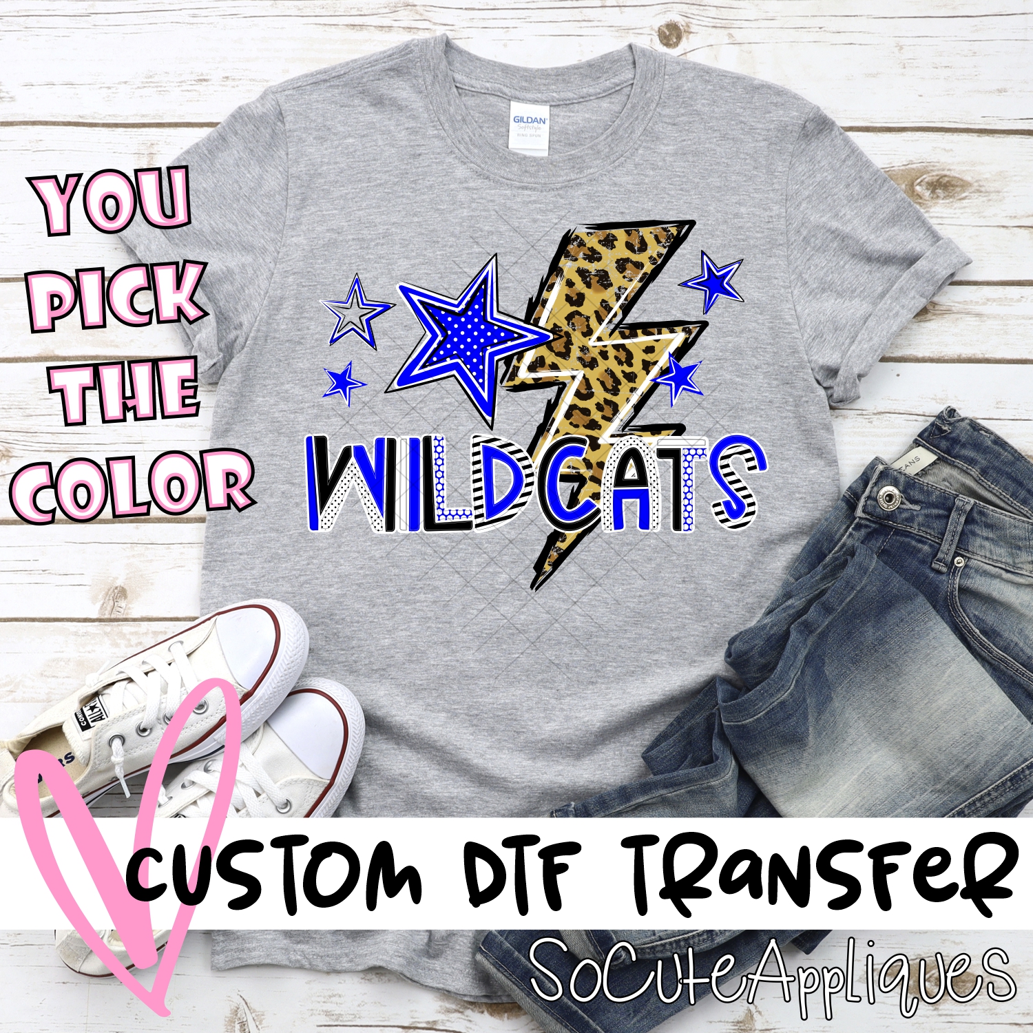 CUSTOM  Wildcats lightning bolt with stars *DTF* Transfer
