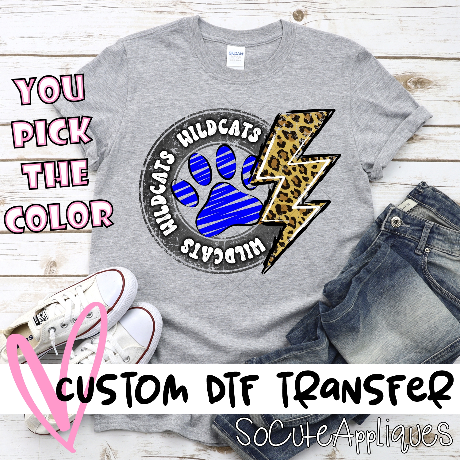 CUSTOM  Wildcats circle with lightning bolt and pawprint *DTF* Transfer