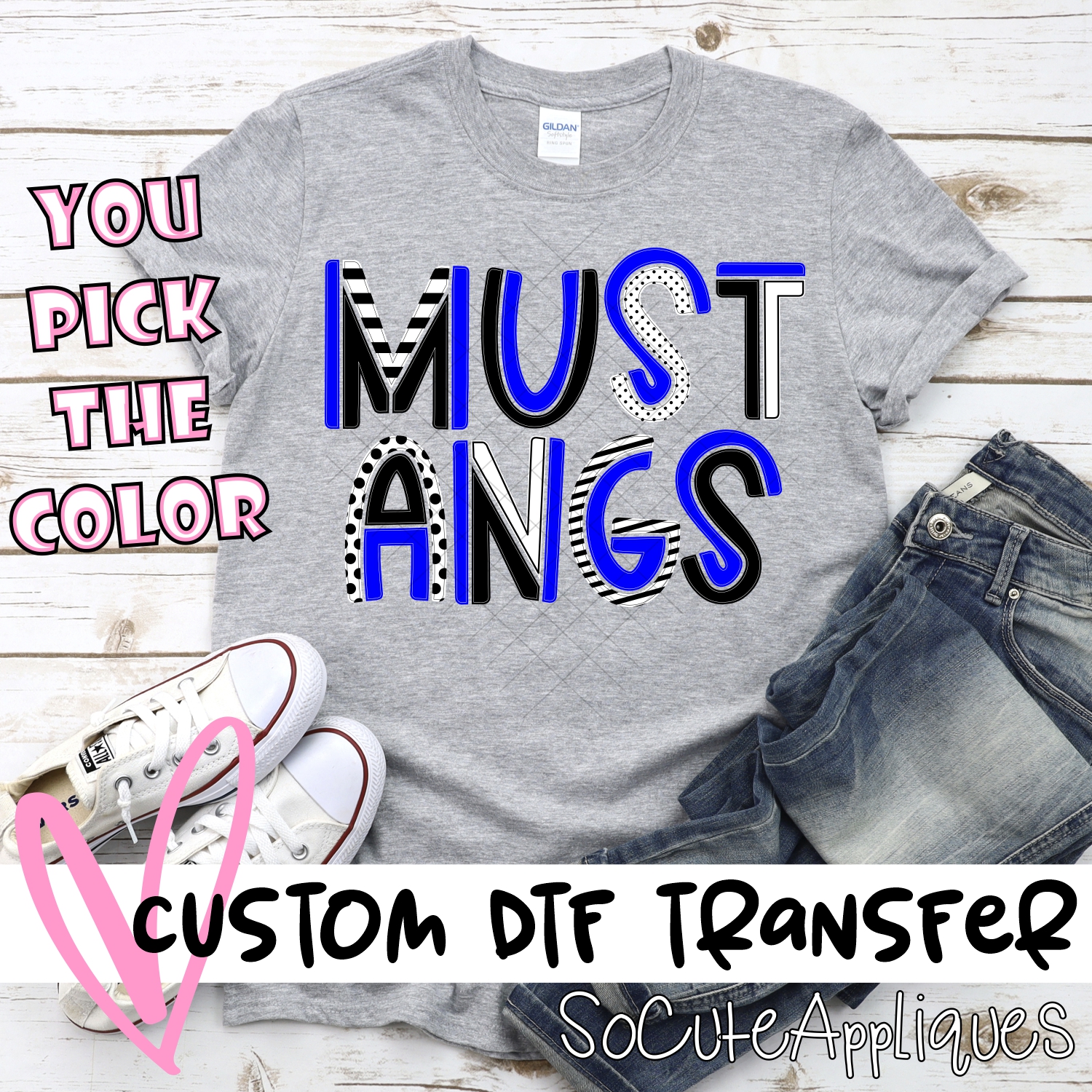 CUSTOM Mustangs mixed letters *DTF* Transfer