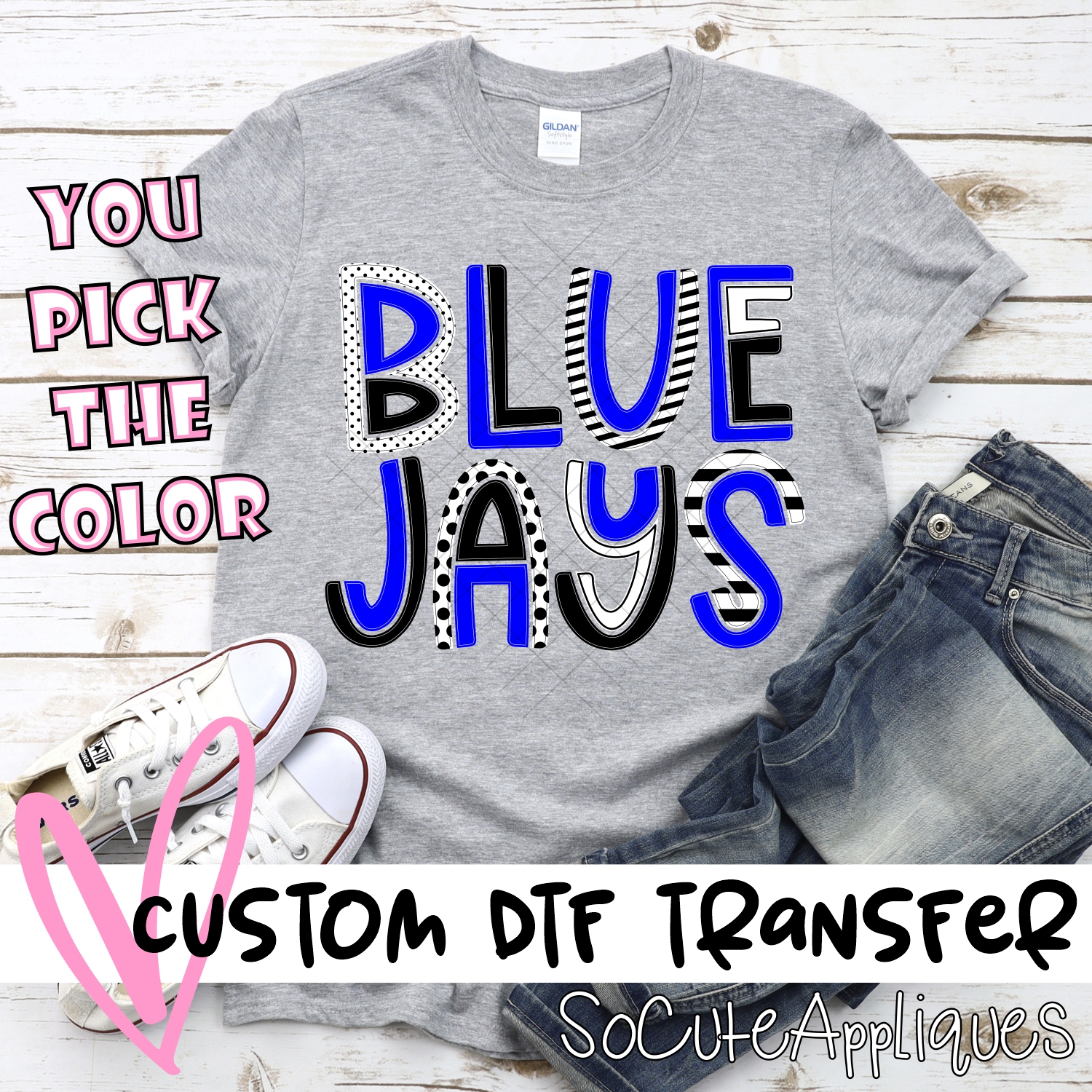 CUSTOM Bluejays mixed letters *DTF* Transfer