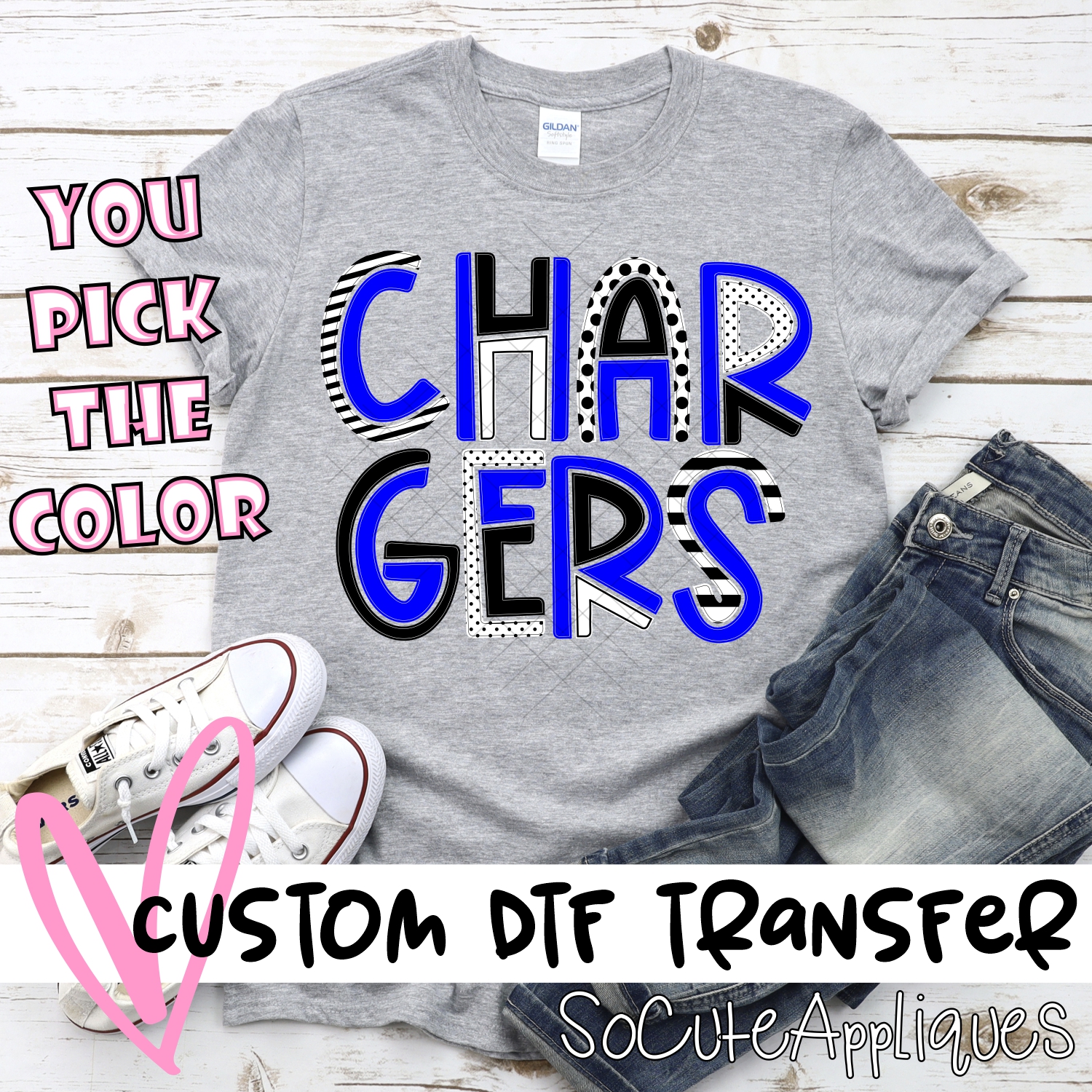 CUSTOM Chargers mixed letters *DTF* Transfer