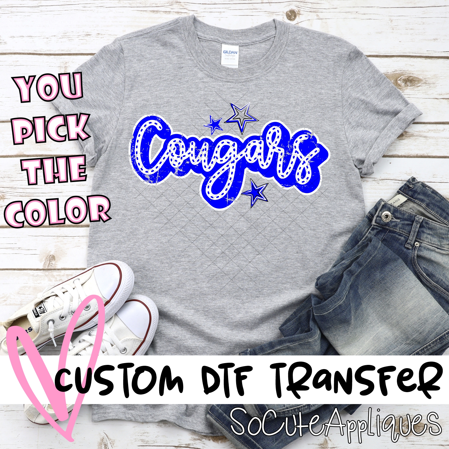 CUSTOM Cougars script wih stars *DTF* Transfer
