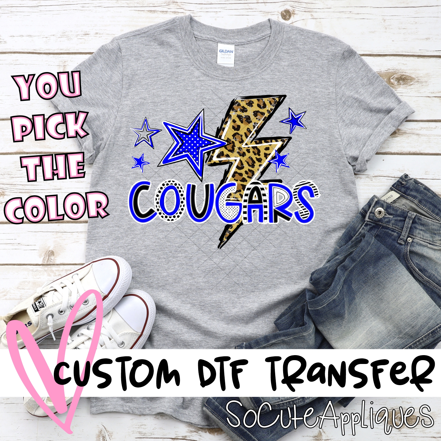 CUSTOM Cougars lightning bolt stars *DTF* Transfer