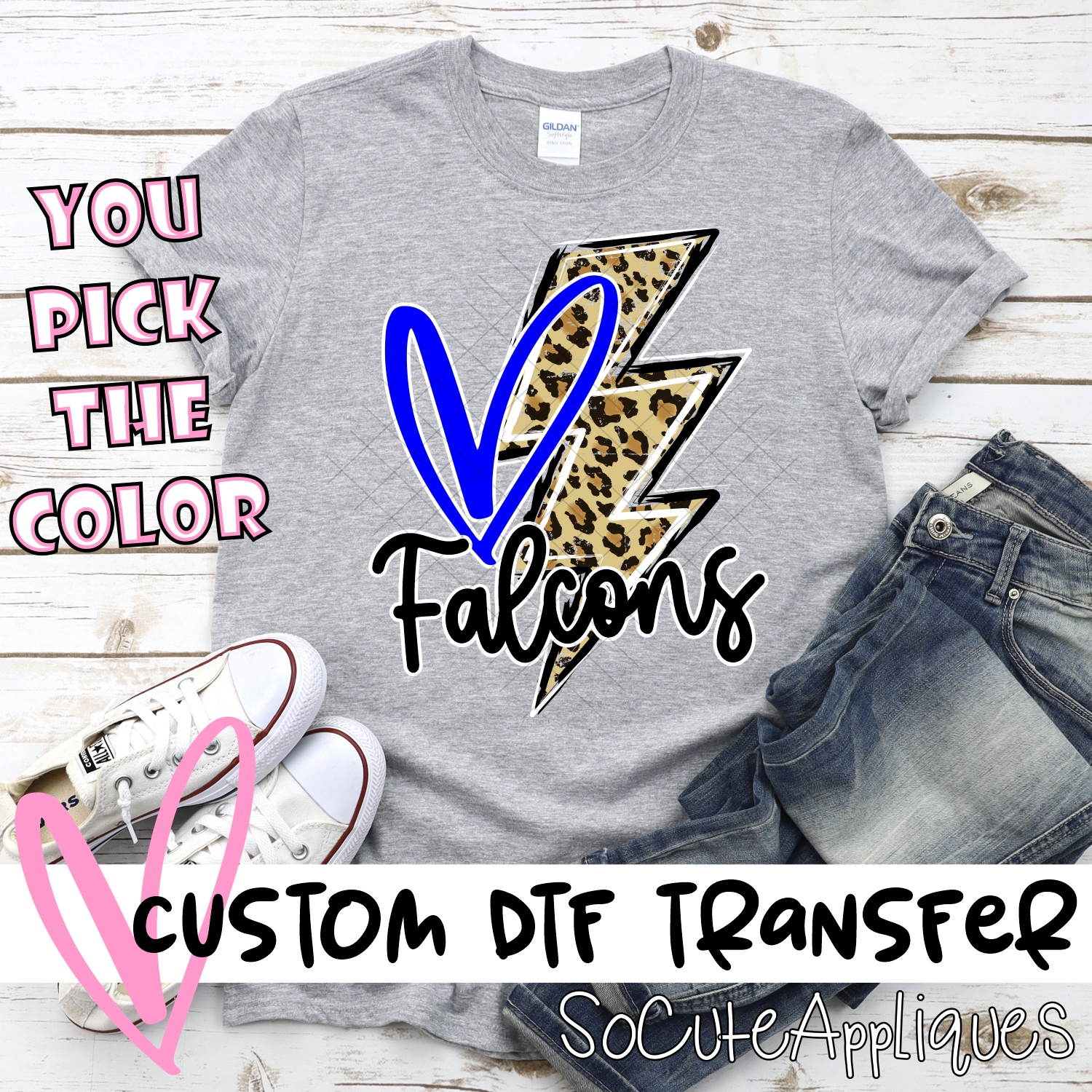 CUSTOM Falcons heart with leopard lightning bolt *DTF* Transfer