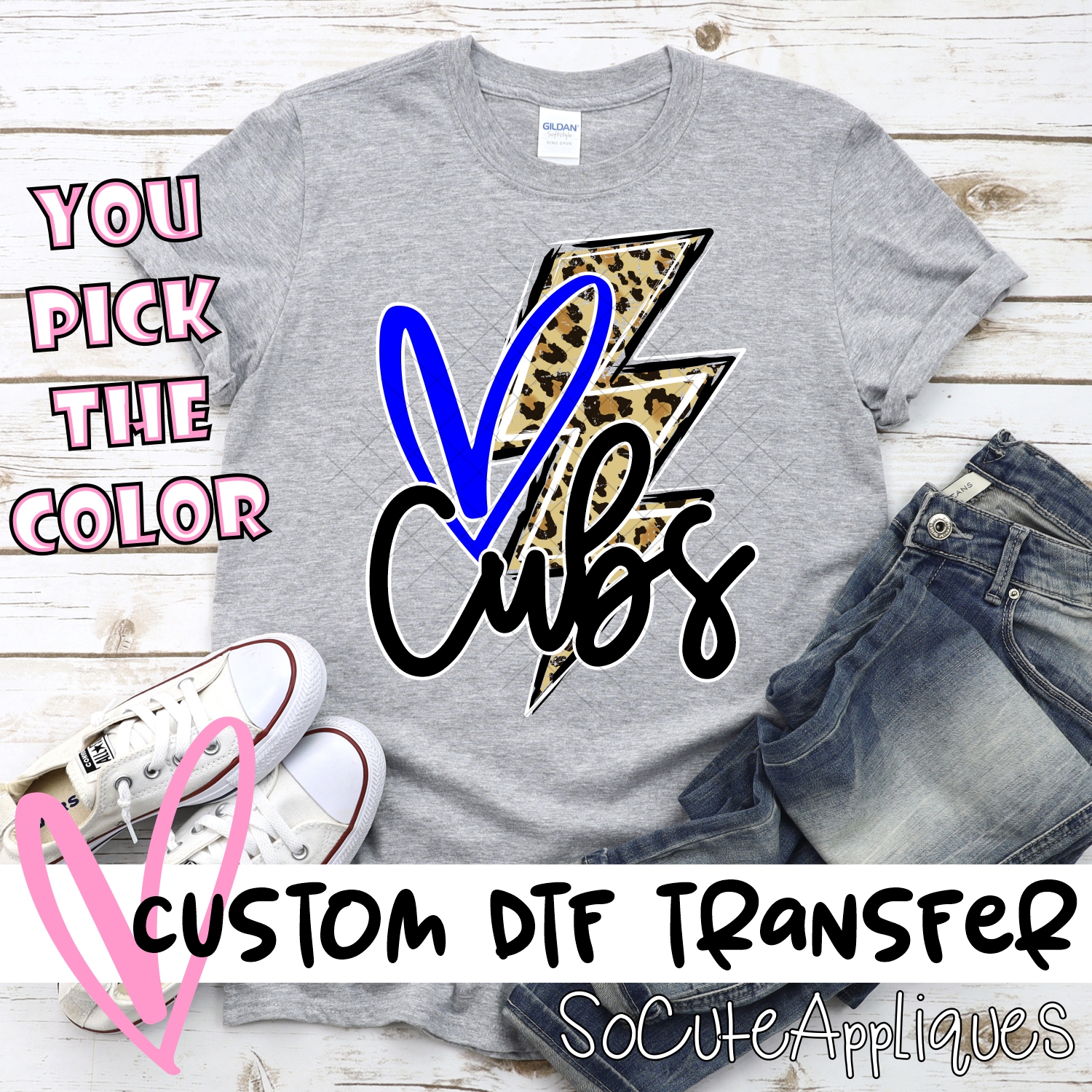CUSTOM Cubs heart with leopard lightning bolt *DTF* Transfer