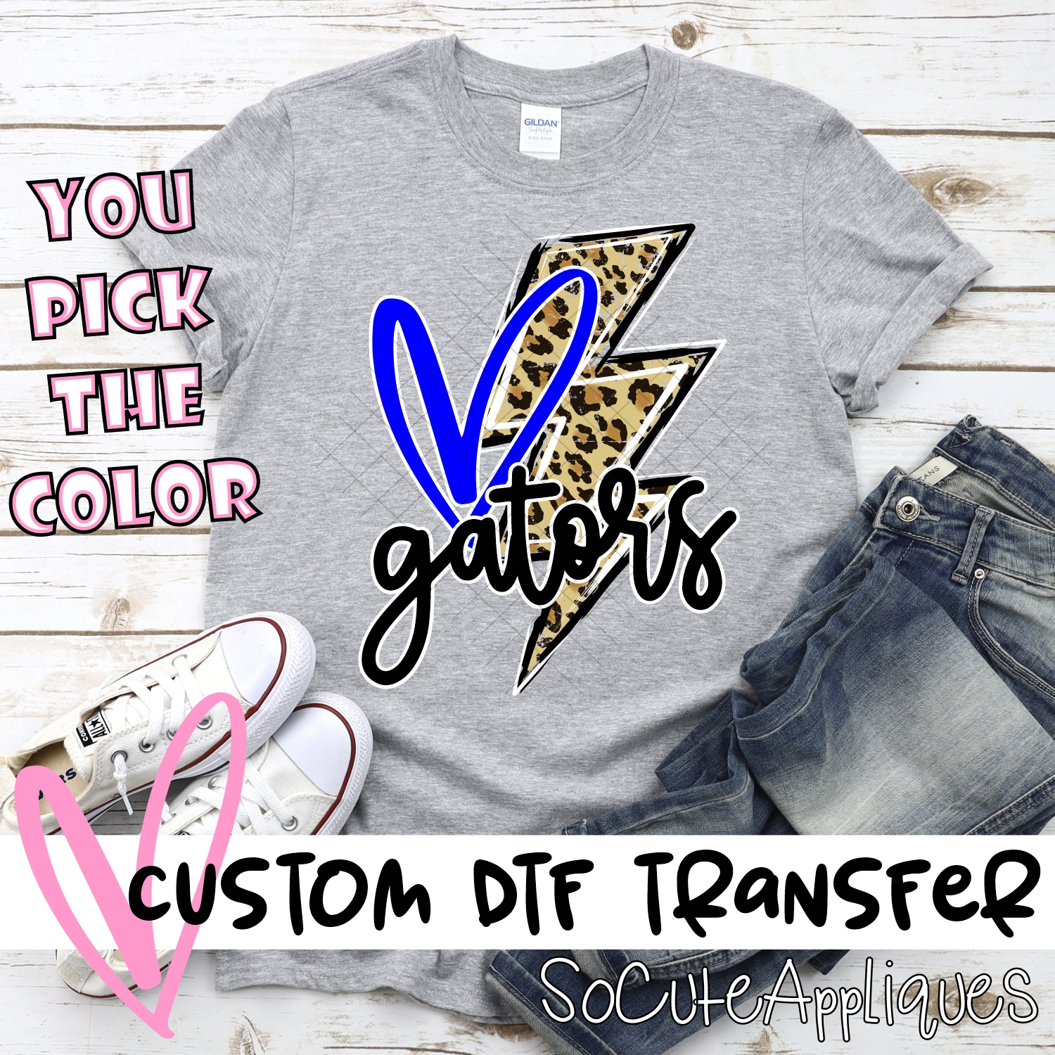 CUSTOM Gators heart with leopard lightning bolt *DTF* Transfer