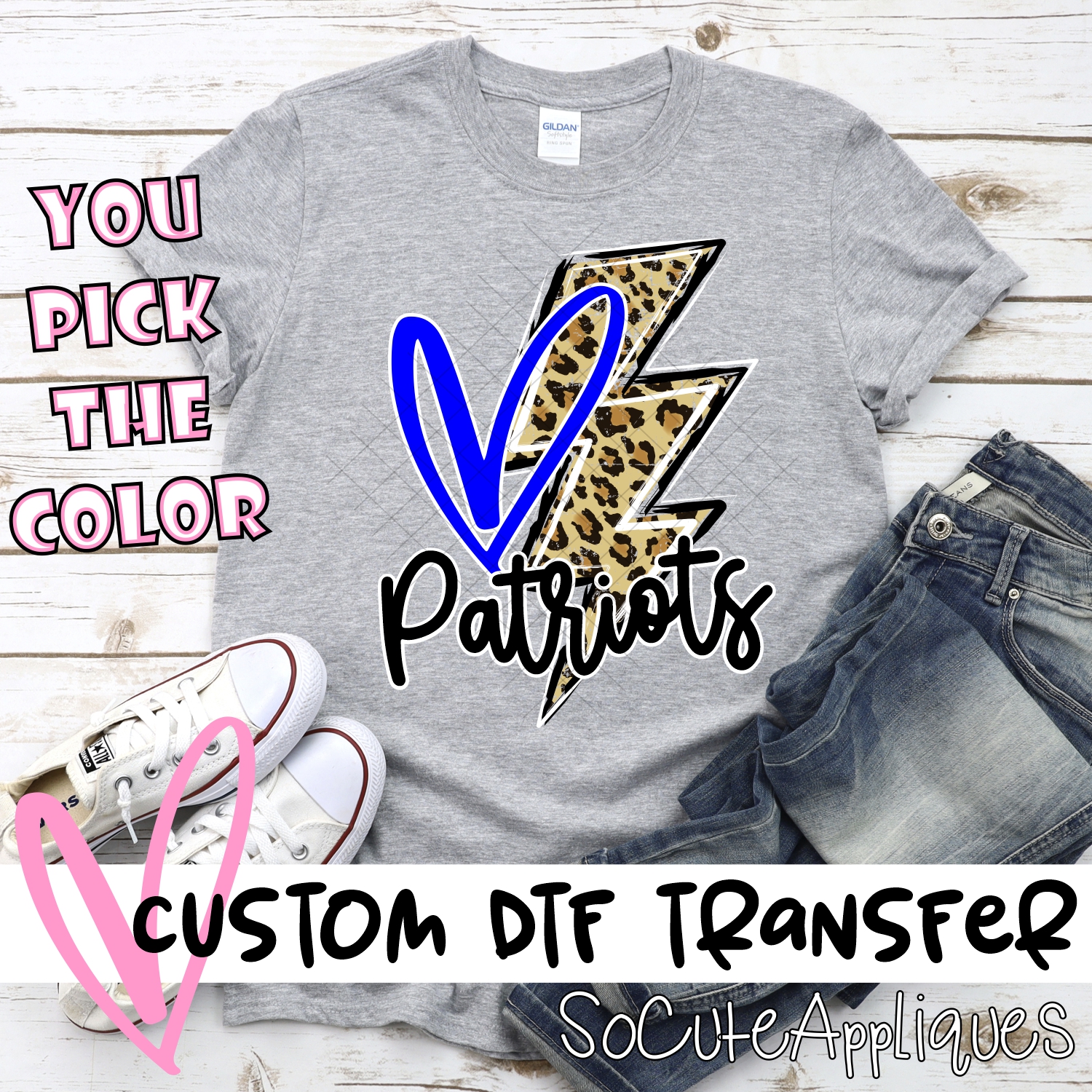 CUSTOM Patriots heart with leopard lightning bolt *DTF* Transfer