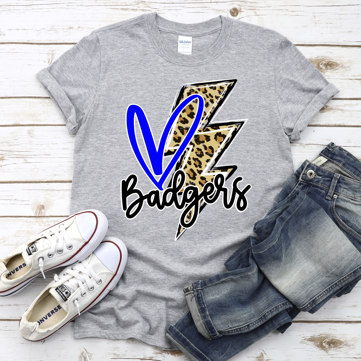 CUSTOM Badgers heart with leopard lightning bolt *DTF* Transfer - Image 2