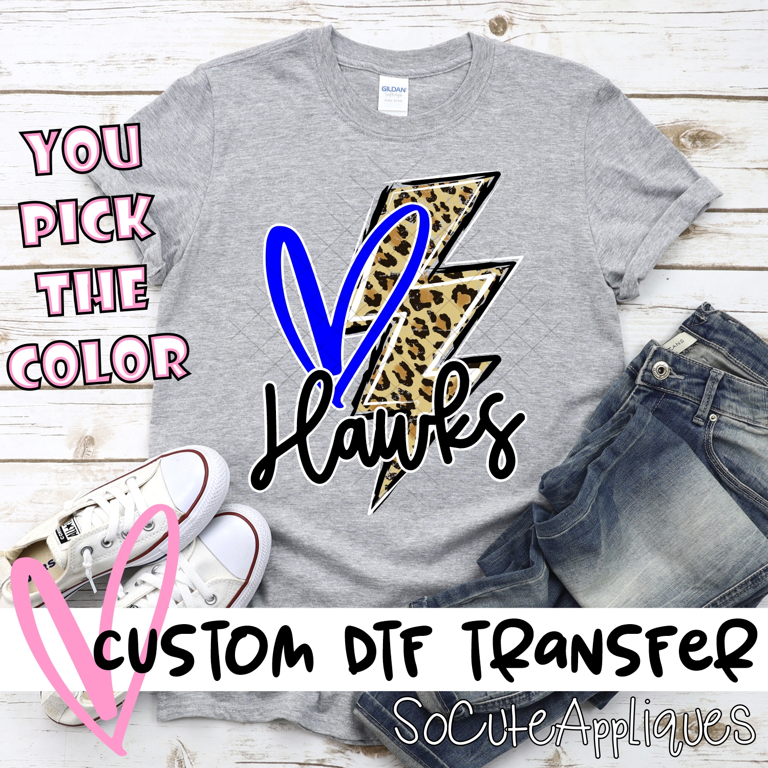 CUSTOM Hawks heart with leopard lightning bolt *DTF* Transfer
