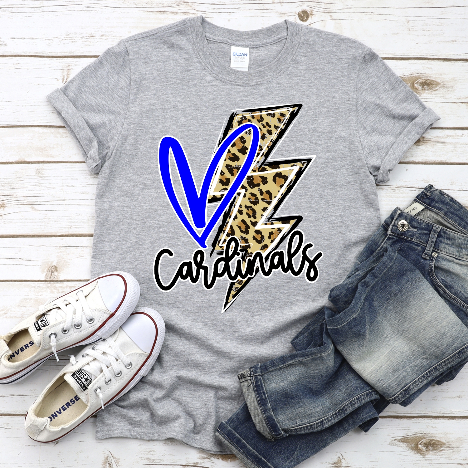 CUSTOM Cardinals heart with leopard lightning bolt *DTF* Transfer - Image 2
