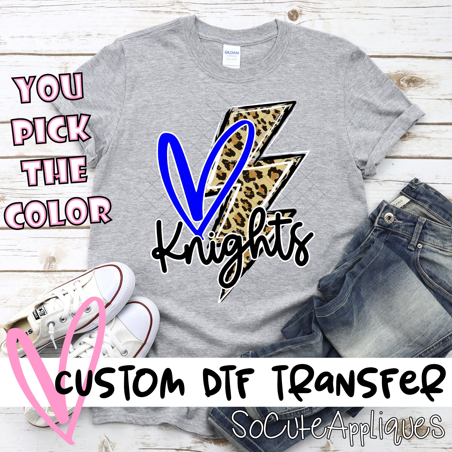 CUSTOM Knights heart with leopard lightning bolt *DTF* Transfer