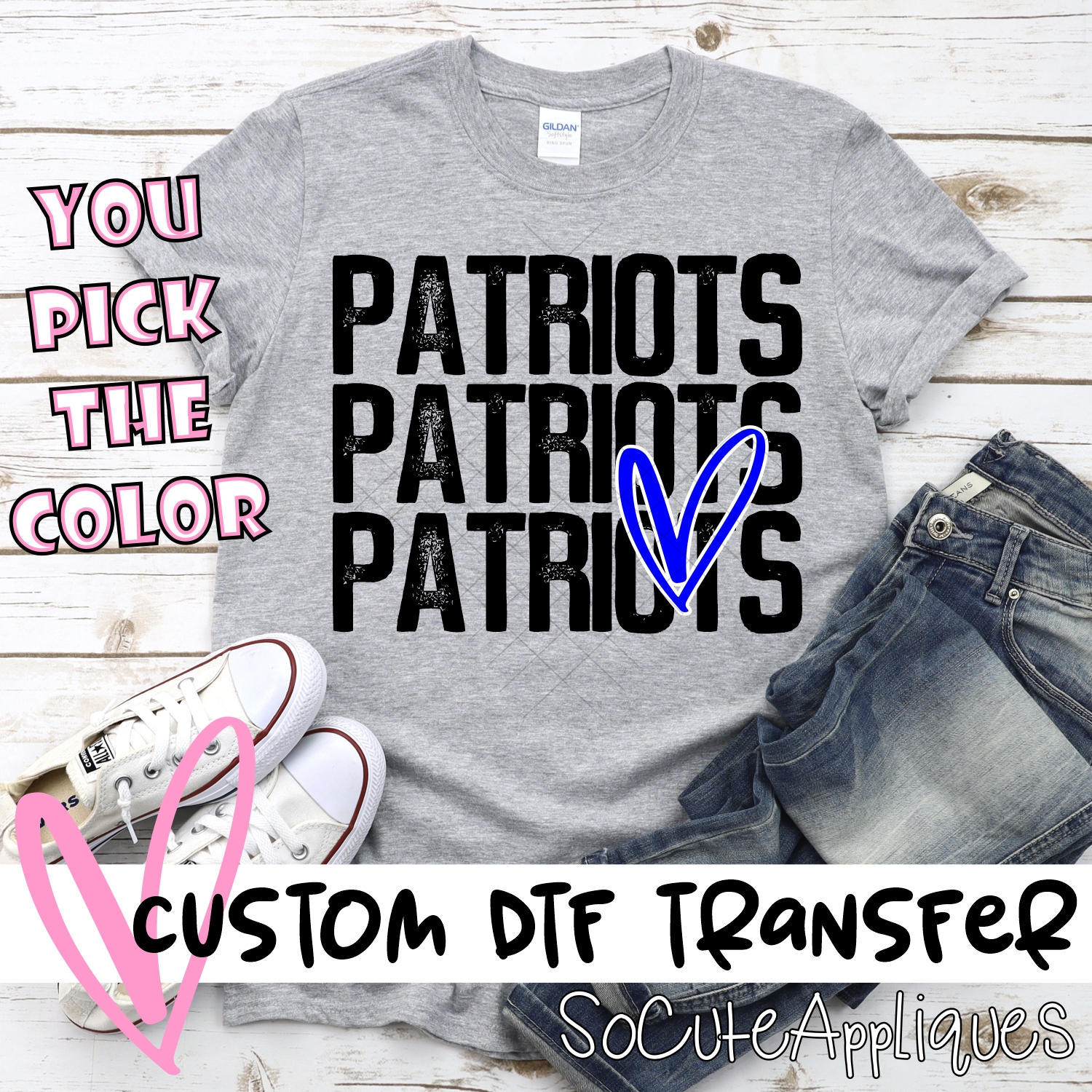 CUSTOM Patriots triple name with heart *DTF* Transfer
