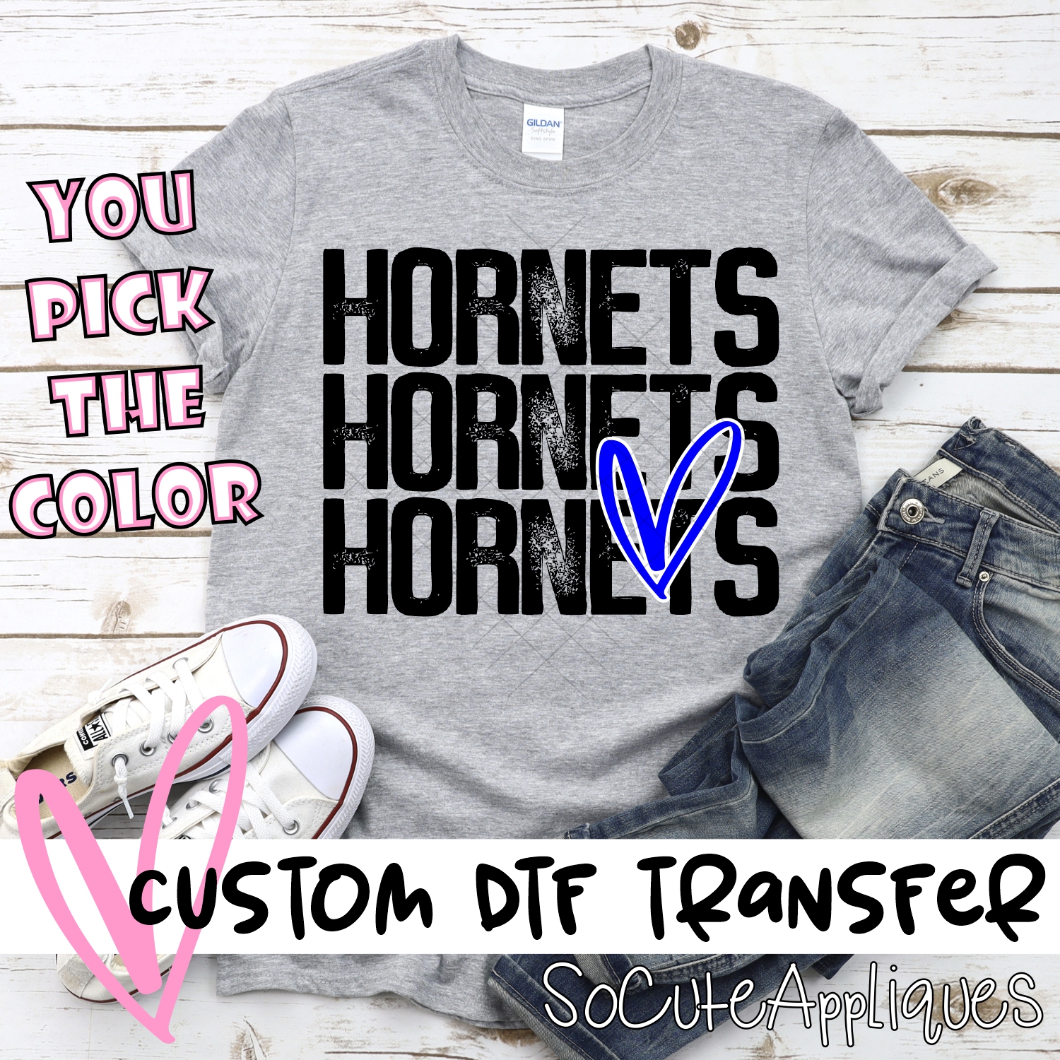 CUSTOM Hornets triple name with heart *DTF* Transfer