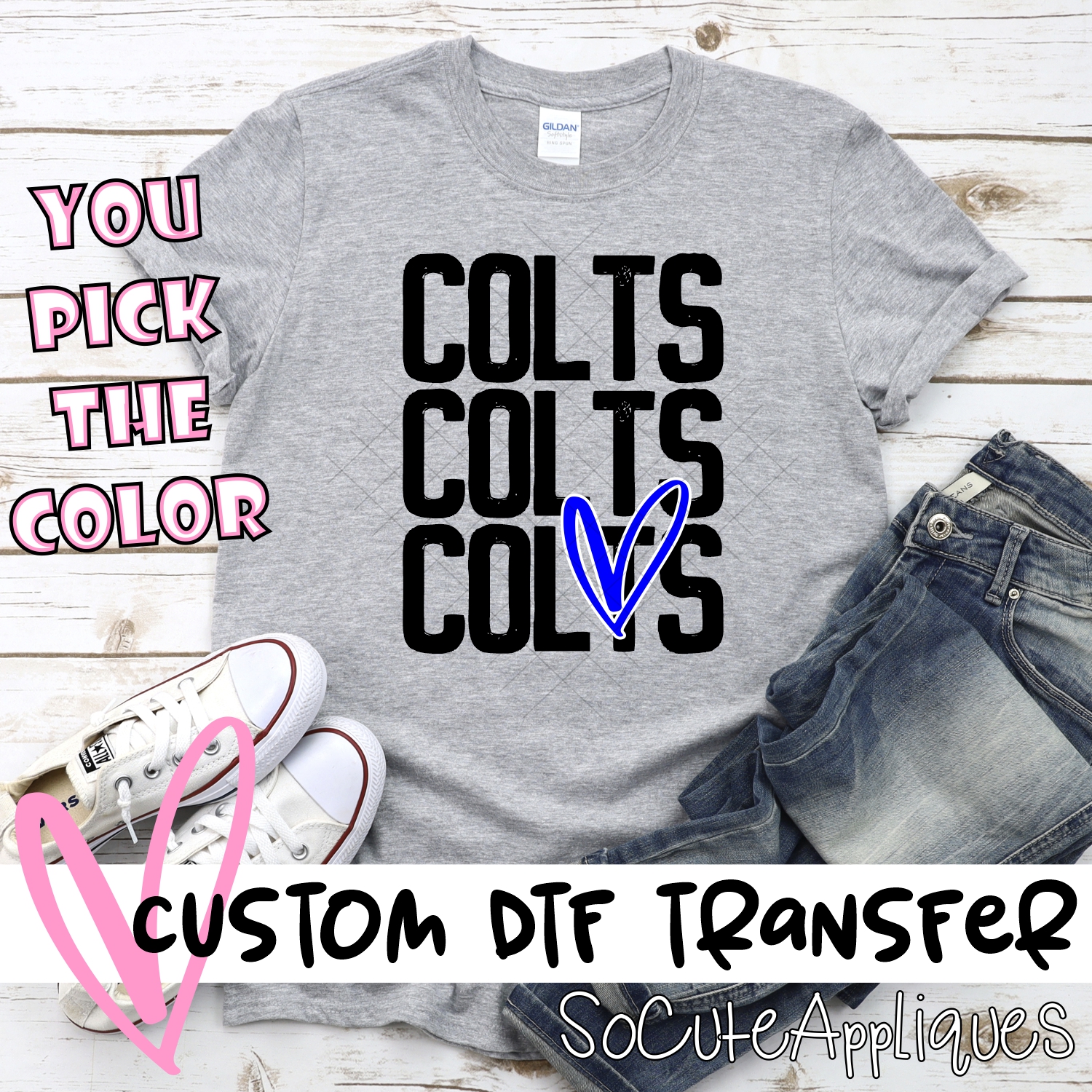 CUSTOM Colts triple name with heart *DTF* Transfer