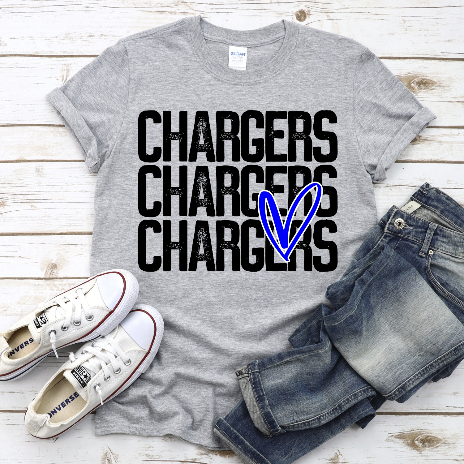 CUSTOM Chargers triple name with heart *DTF* Transfer - Image 2