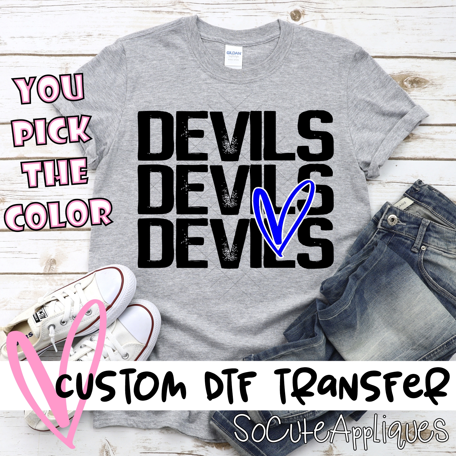 CUSTOM Devils triple name with heart *DTF* Transfer – socuteappliques.net