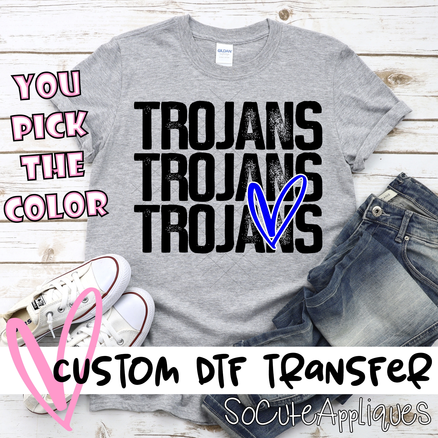 CUSTOM Trojans triple name with heart *DTF* Transfer