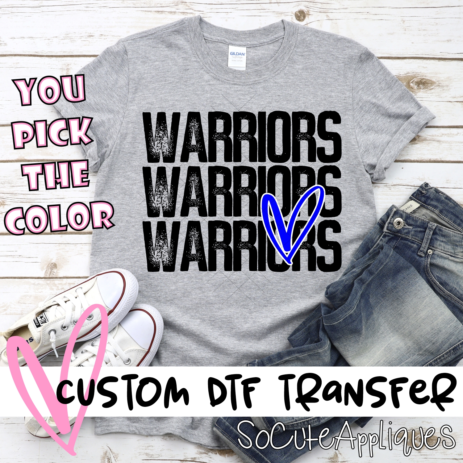 CUSTOM Warriors triple name with heart *DTF* Transfer