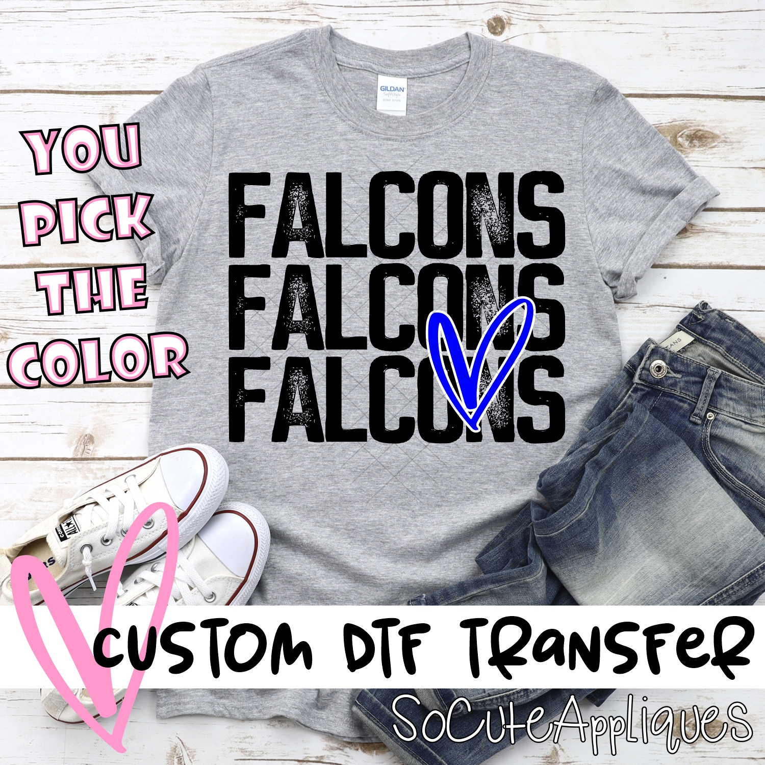 CUSTOM Falcons triple name with heart *DTF* Transfer