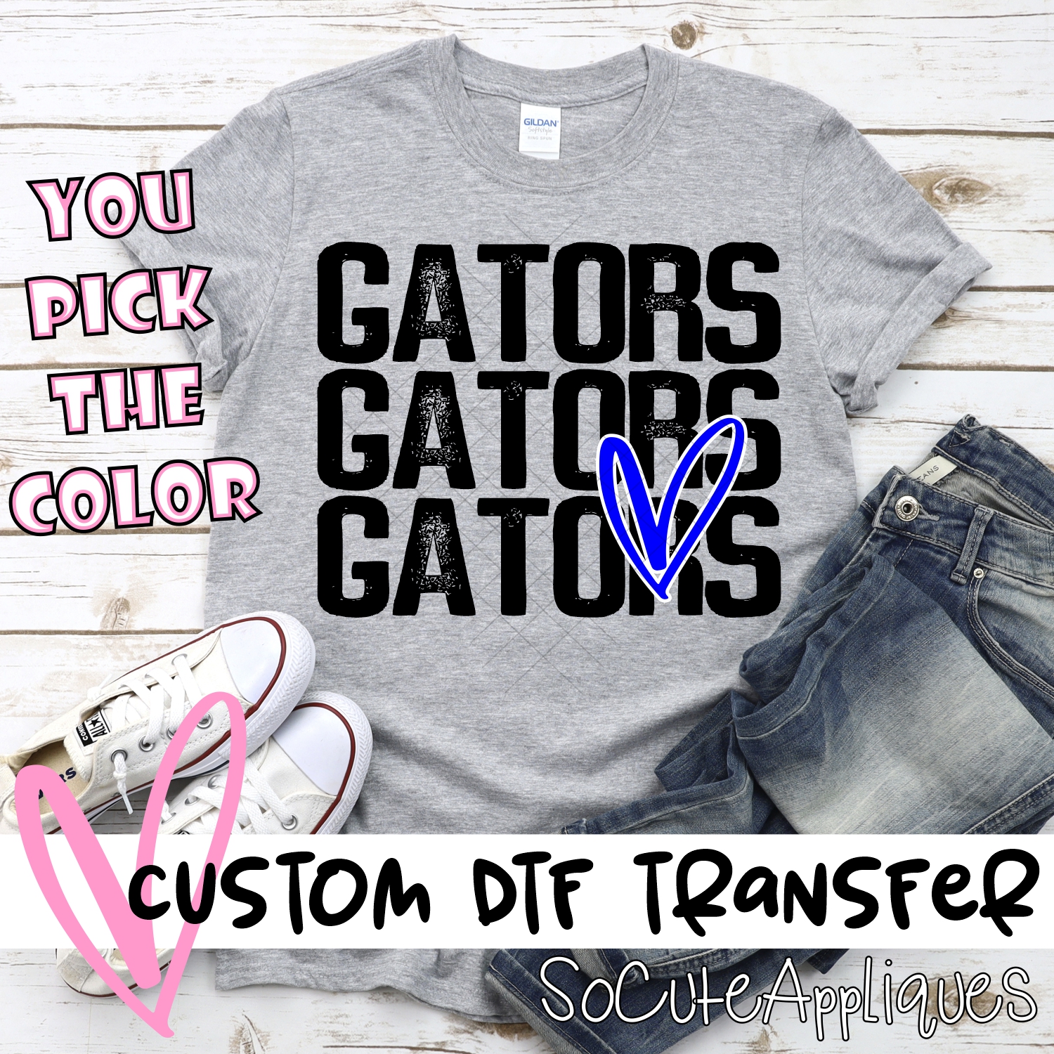 CUSTOM Gators triple name with heart *DTF* Transfer