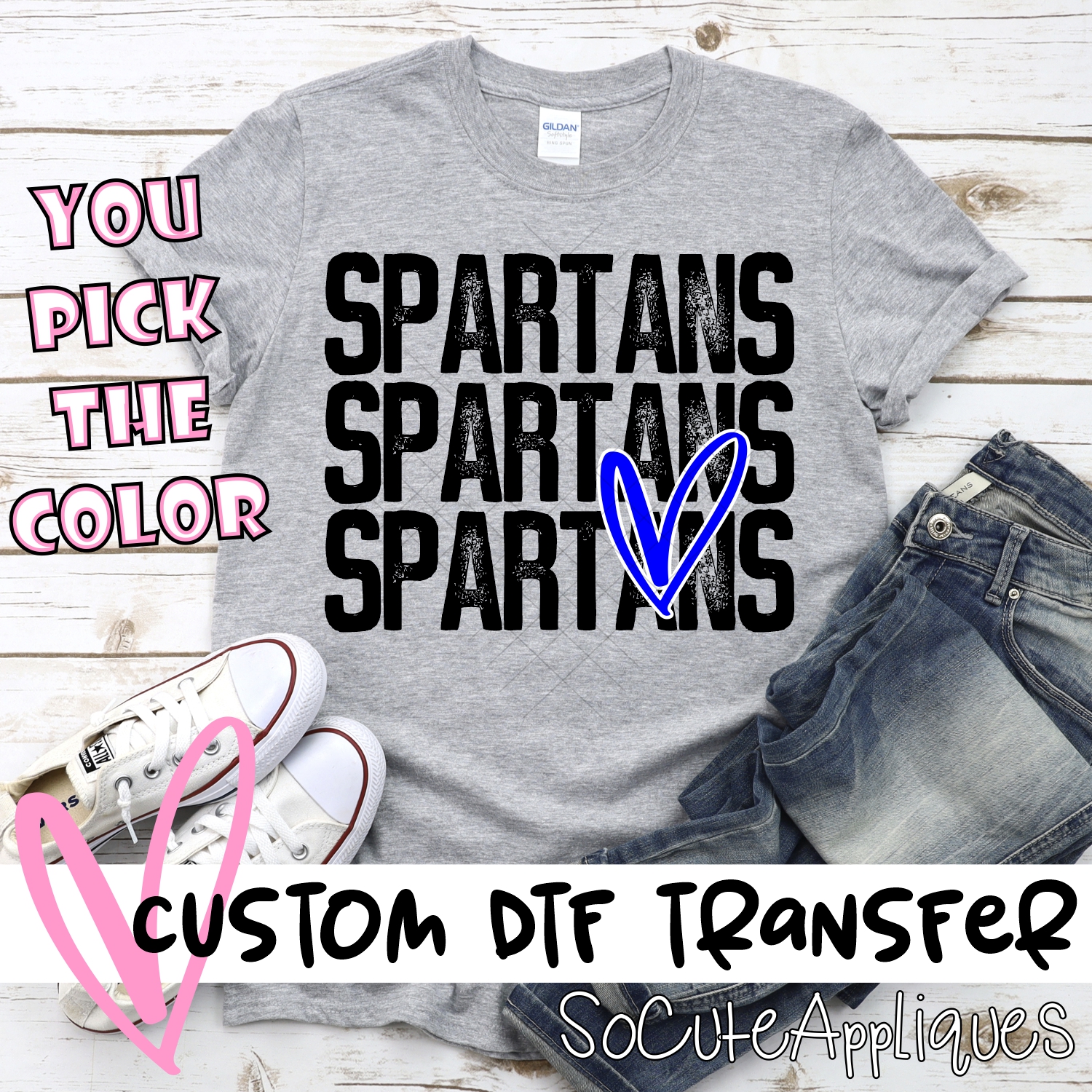 CUSTOM Spartans triple name with heart *DTF* Transfer