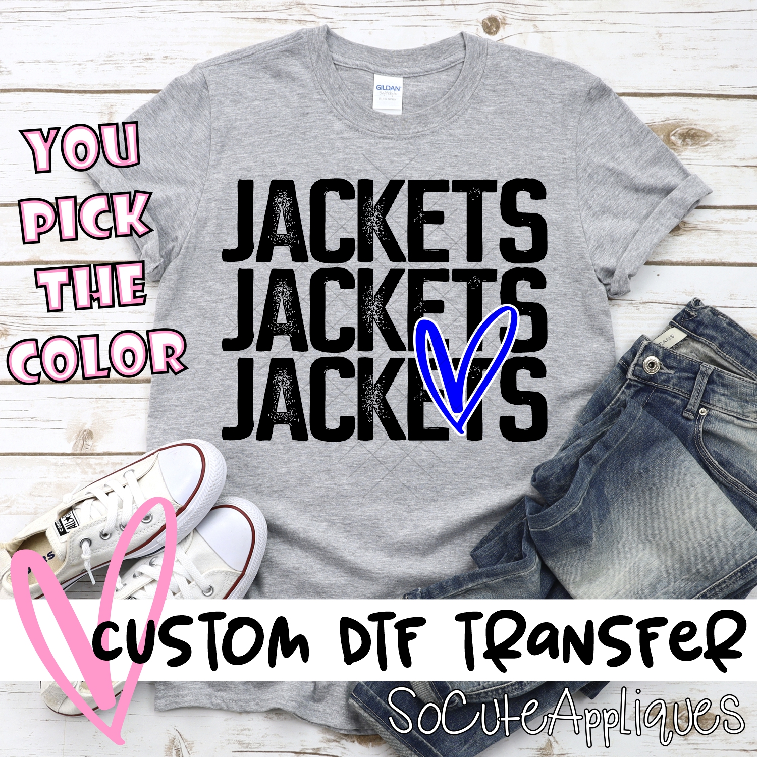 CUSTOM Jackets triple name with heart *DTF* Transfer
