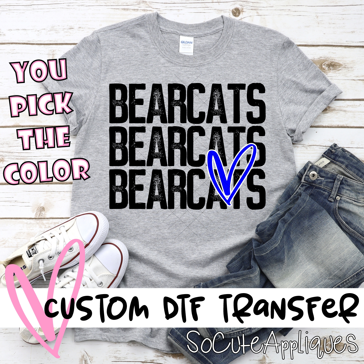 CUSTOM Bearcats triple name with heart *DTF* Transfer