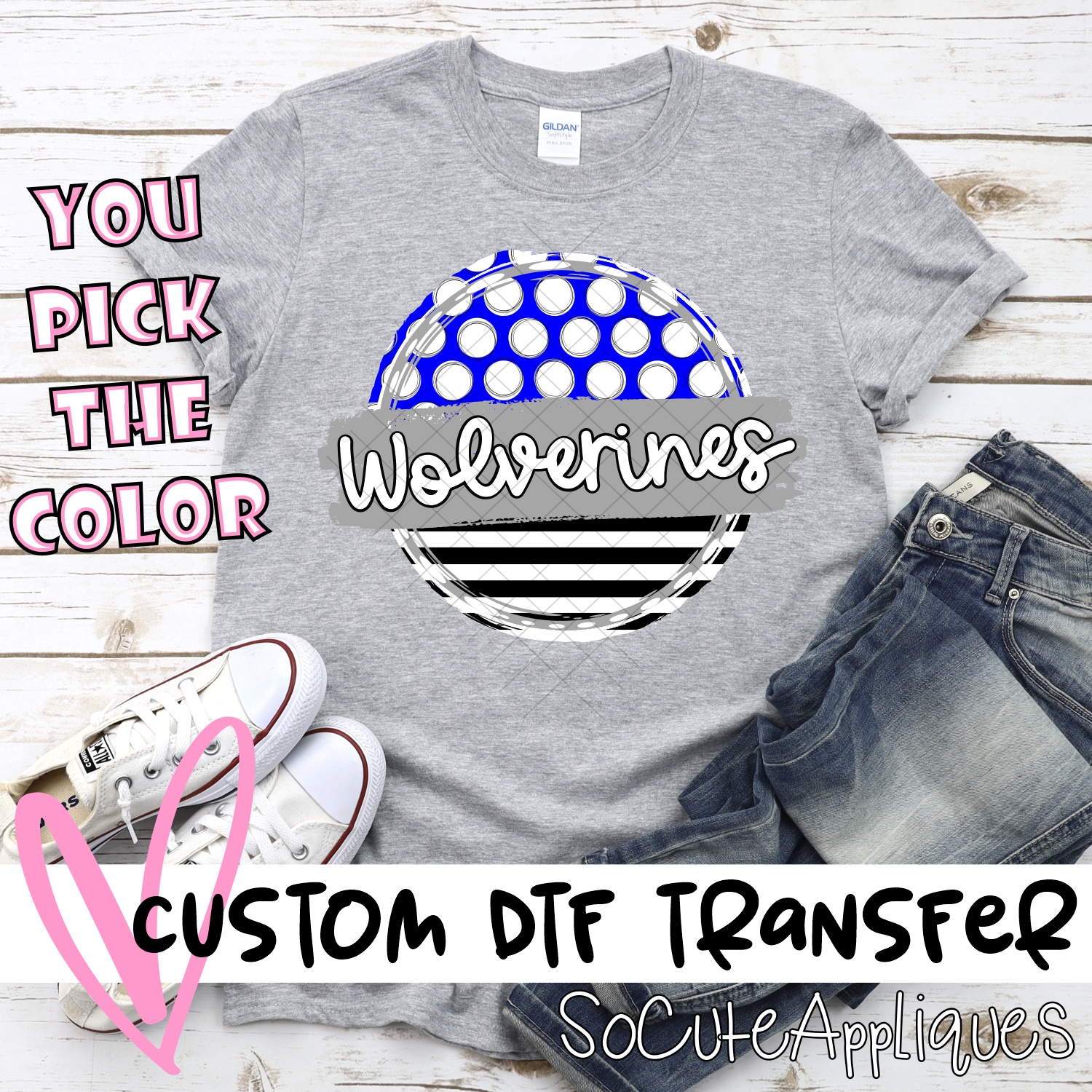 CUSTOM Wolverines polka dot stripe circle*DTF* Transfer