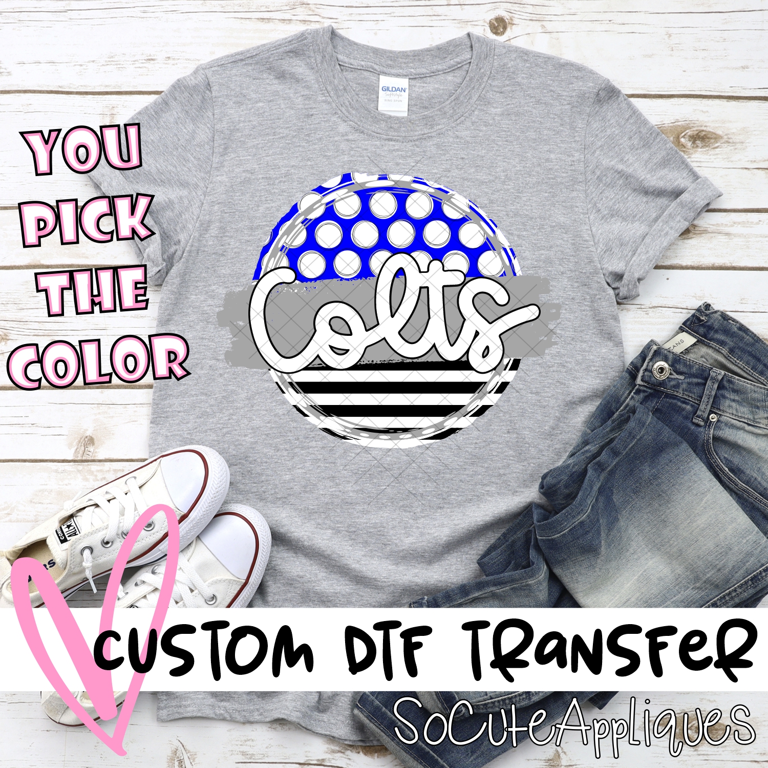 CUSTOM Colts polka dot stripe circle*DTF* Transfer