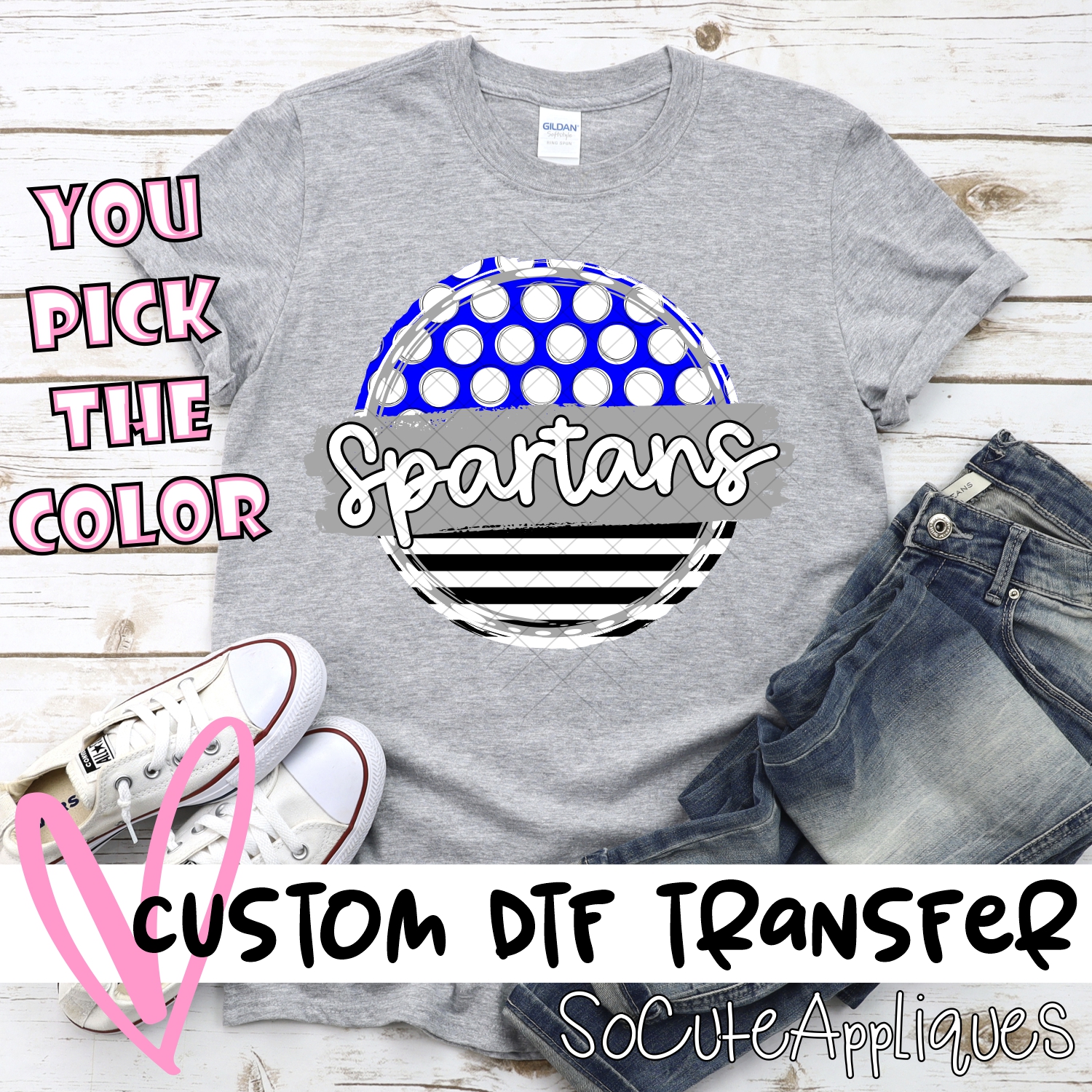 CUSTOM Spartans polka dot stripe circle*DTF* Transfer