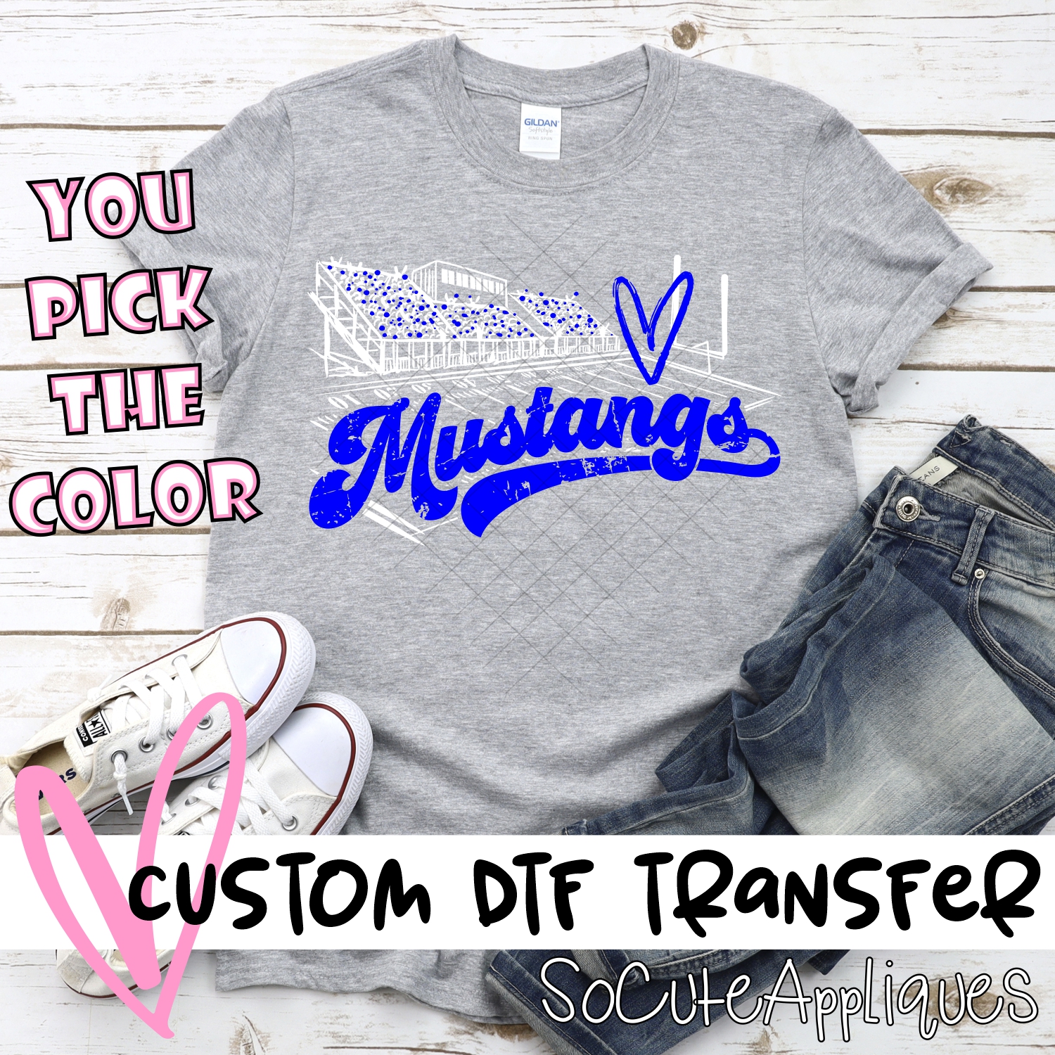 CUSTOM  Mustangs football field white *DTF* Transfer