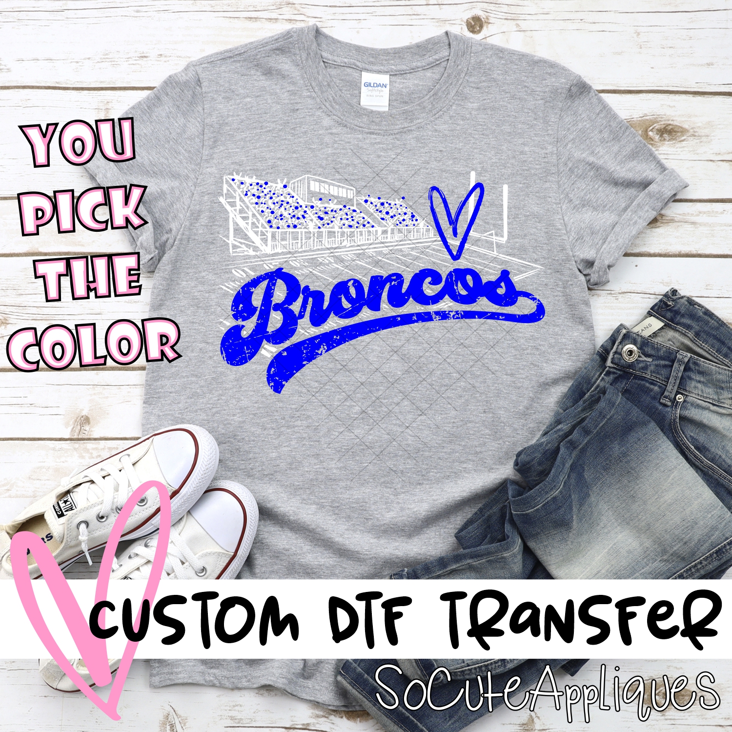 CUSTOM  Broncos football field white *DTF* Transfer