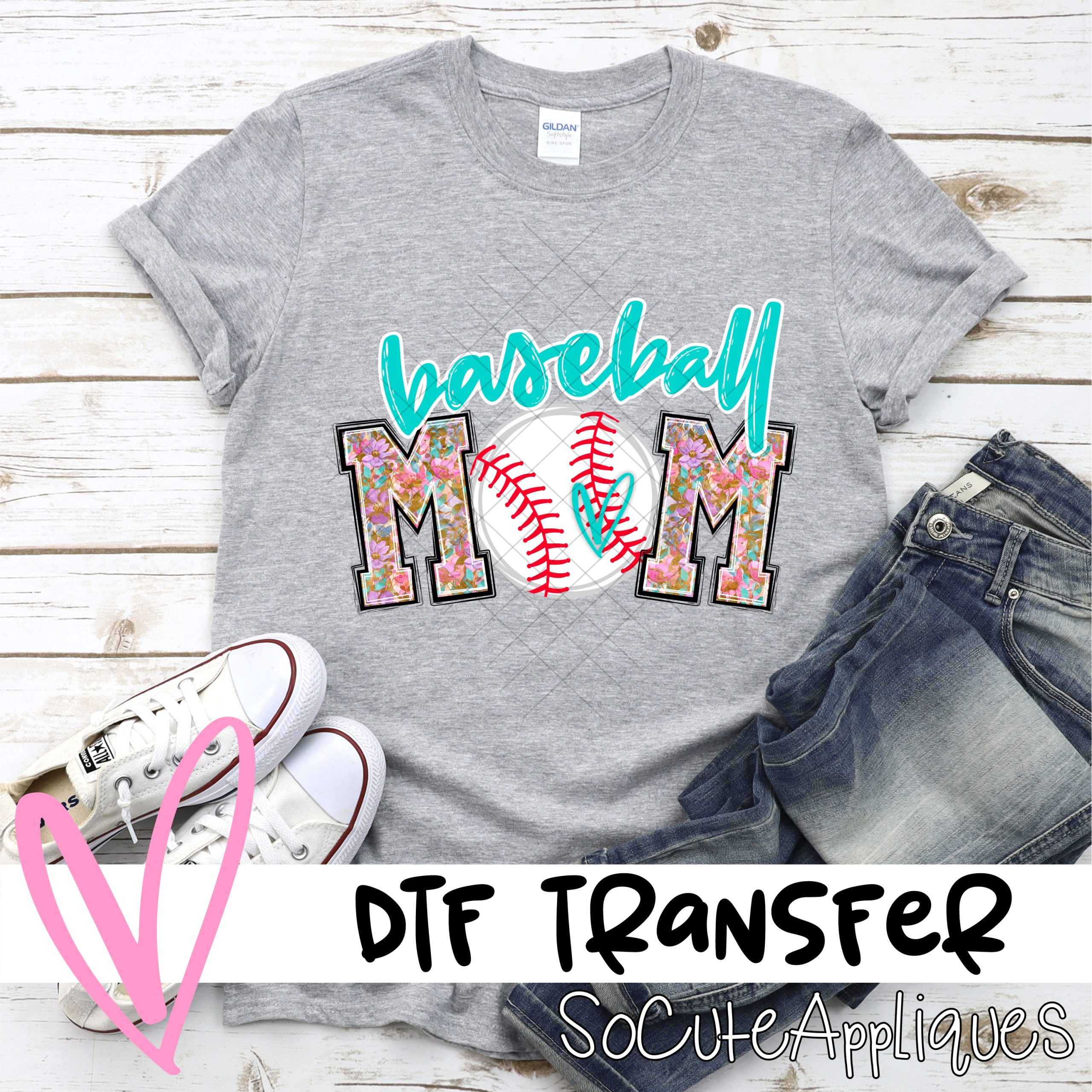 Baseball mom ball O multi flower *DTF* Transfer