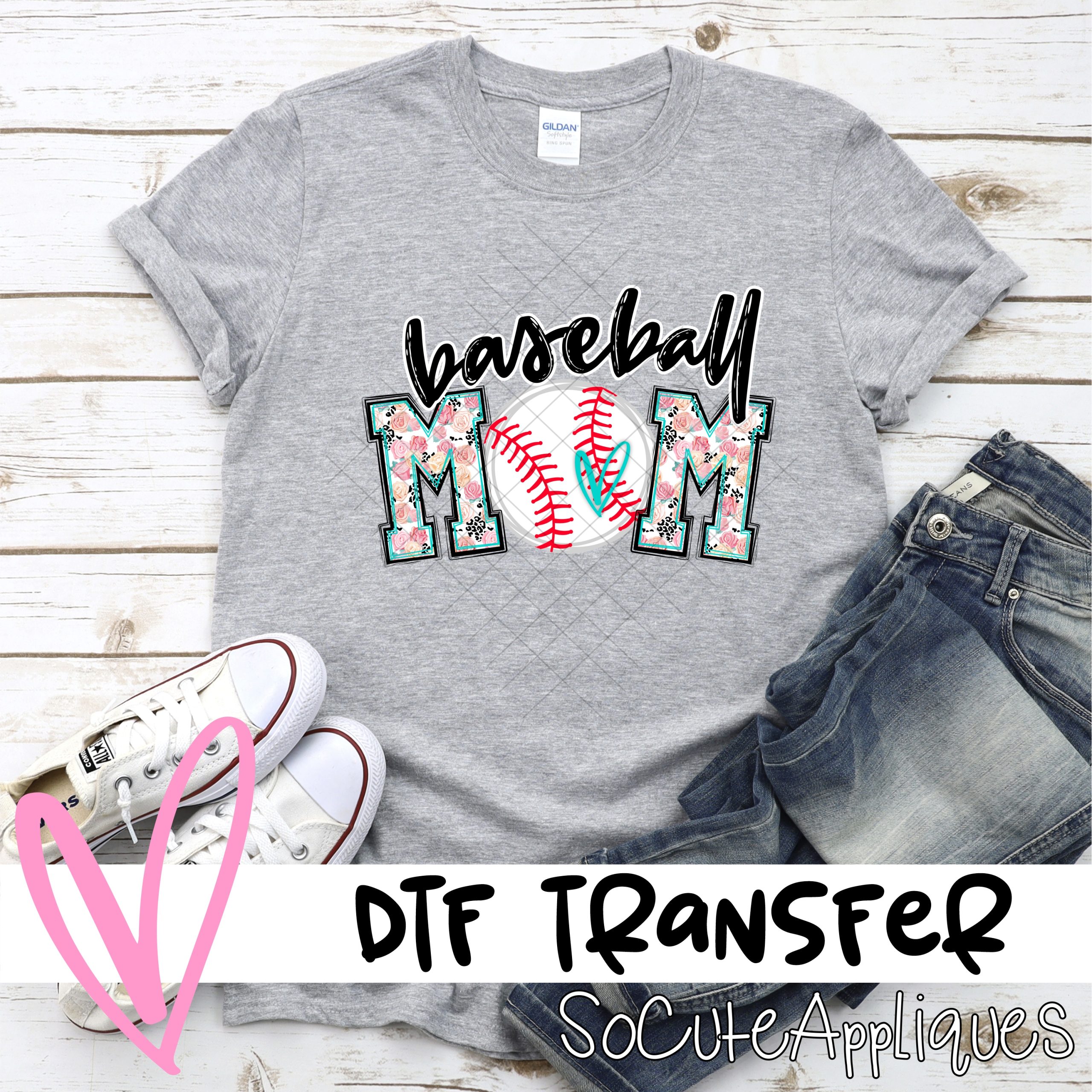 Baseball mom ball O pink leopard flower *DTF* Transfer